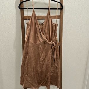 Express Satin Wrap Fit and Flare Dress